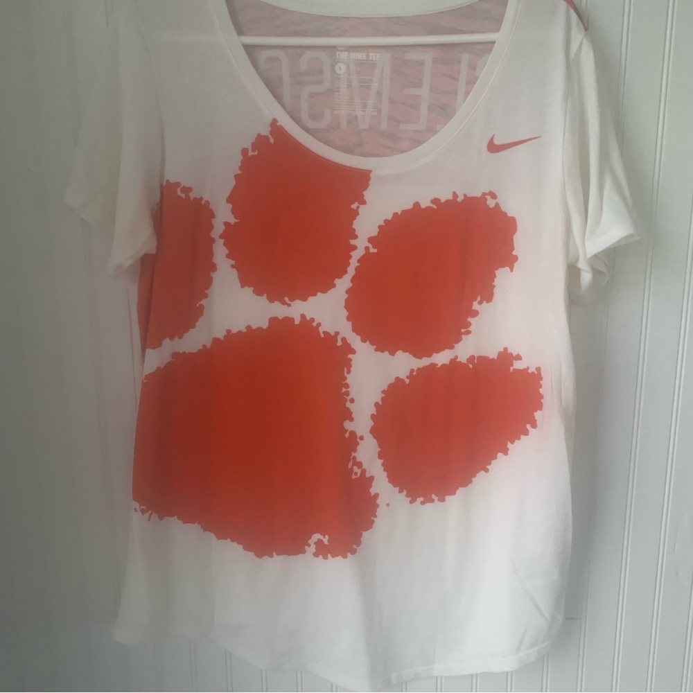 Nike Women's (L)White Tee with Clemson Paw Orange Graphic